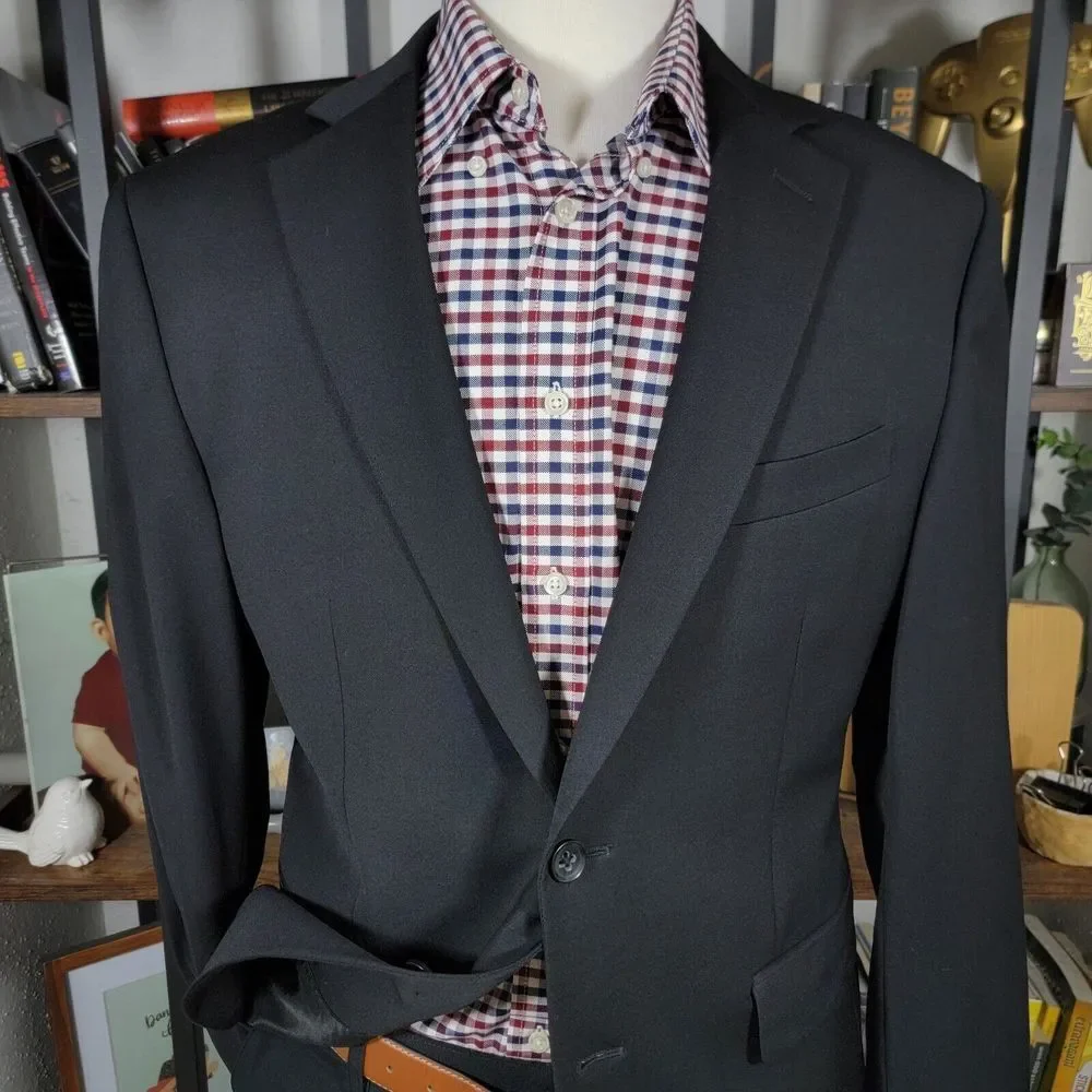 Banana Republic Mens Sport Coat Two Button Solid Black Lanificio Wool 40S Modern